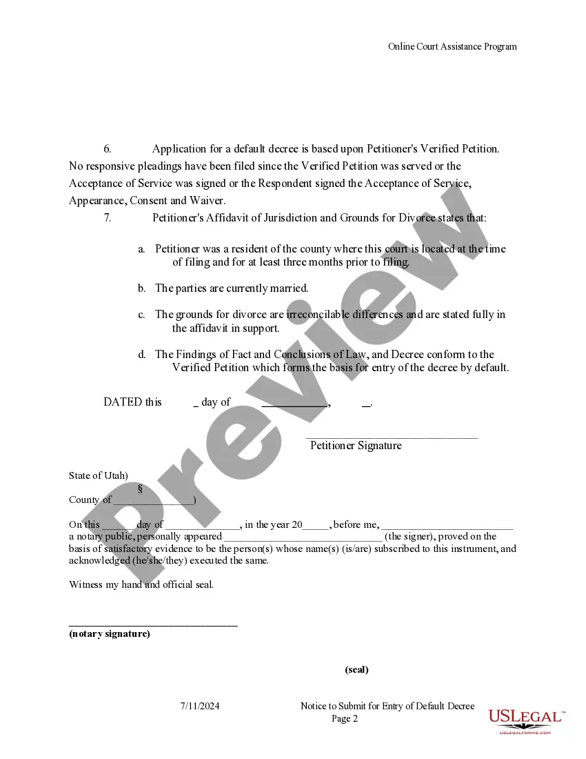 Get Notice to Submit for Entry of Decree of Divorce Preview Notice to Submit for Entry of Decree of Divorce