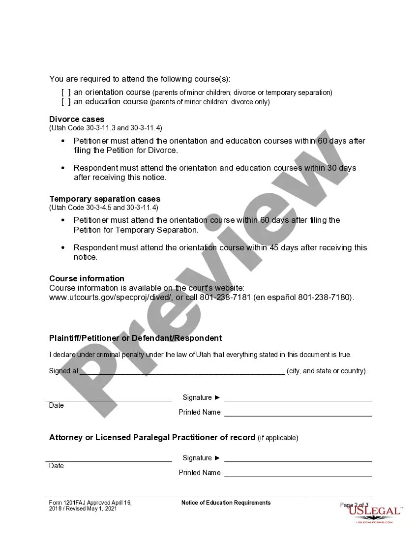 Preview Notice of Education Requirements