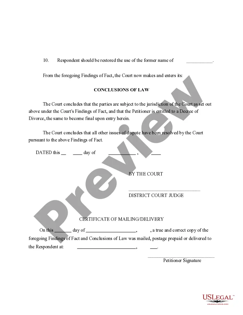 Preview Findings of Fact and Conclusions of Law - With No or Adult Children