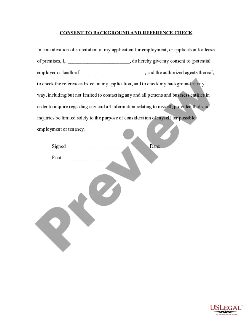 Preview Tenant Consent to Background and Reference Check