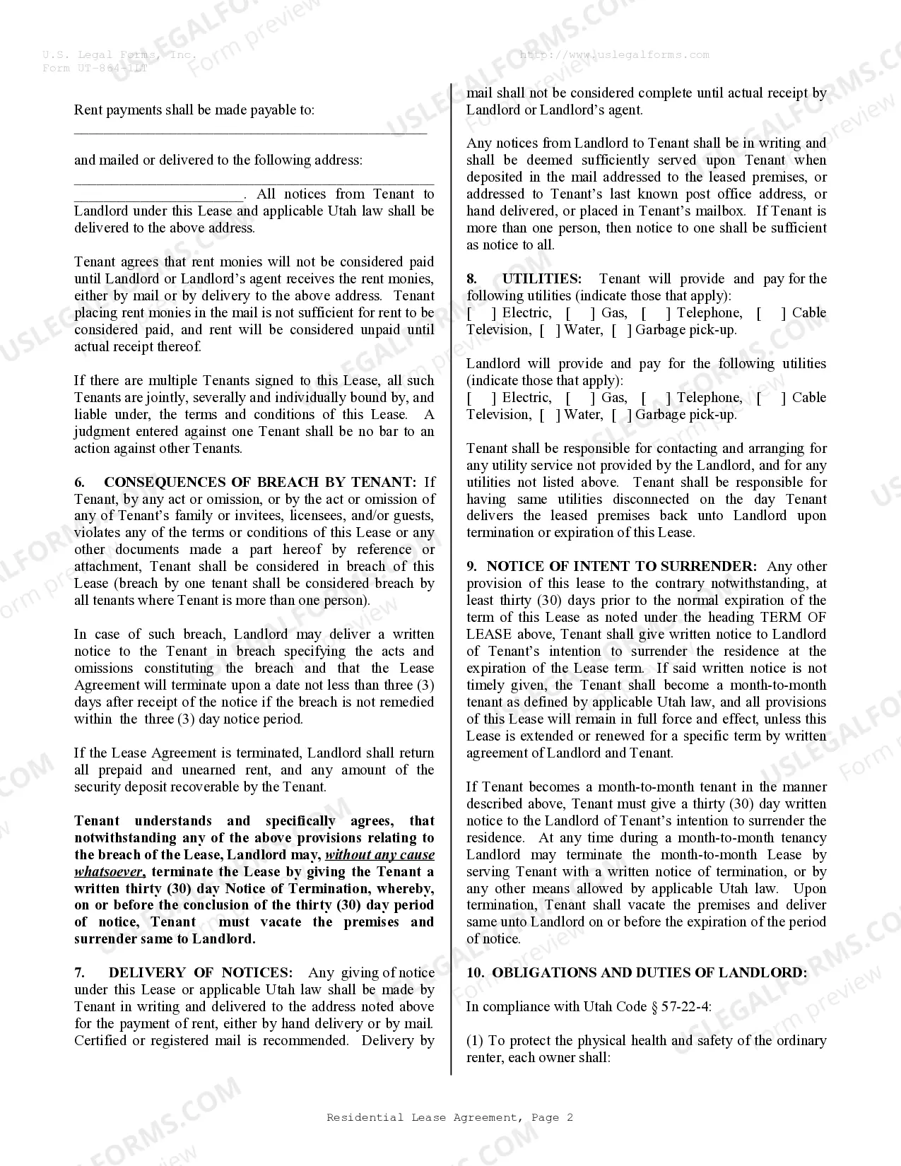 Preview Residential Lease or Rental Agreement for Month to Month