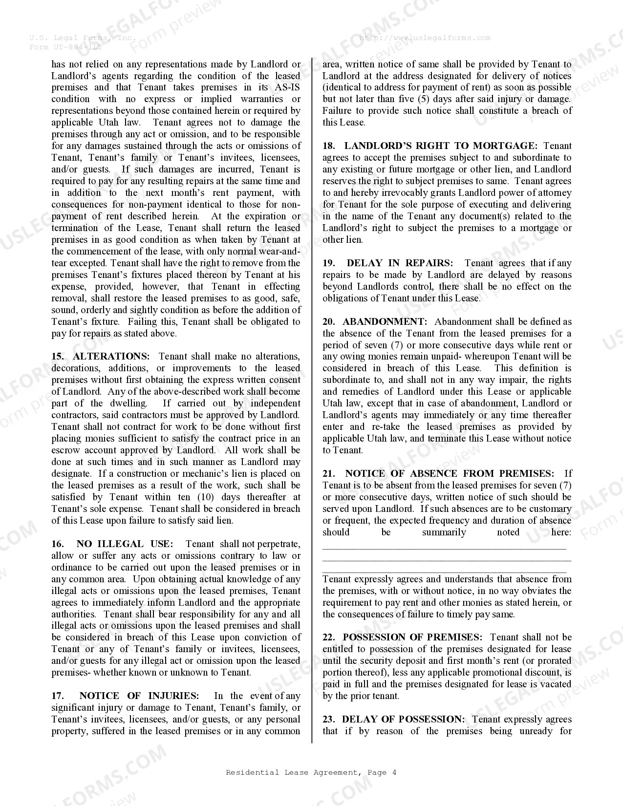 Preview Residential Lease or Rental Agreement for Month to Month