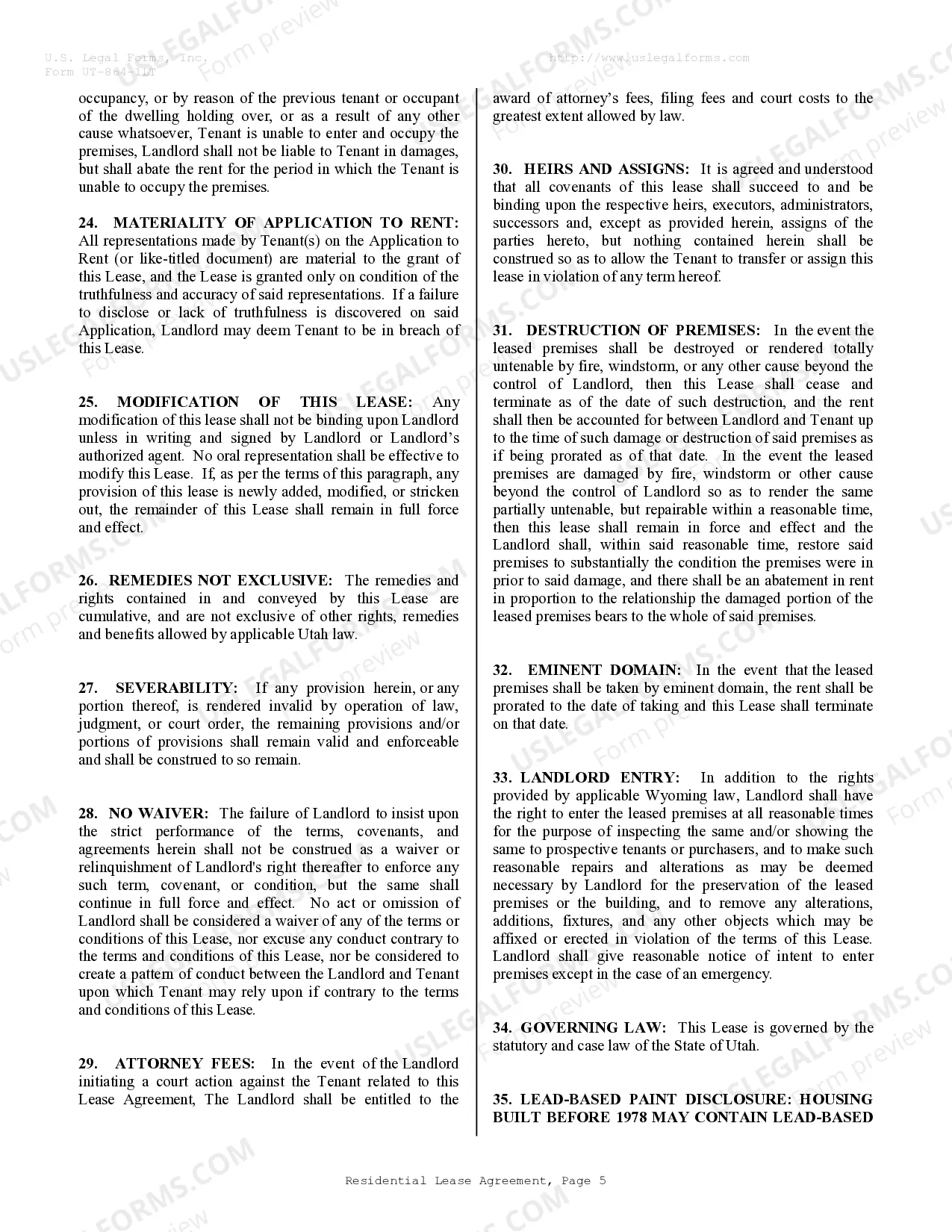 Preview Residential Lease or Rental Agreement for Month to Month