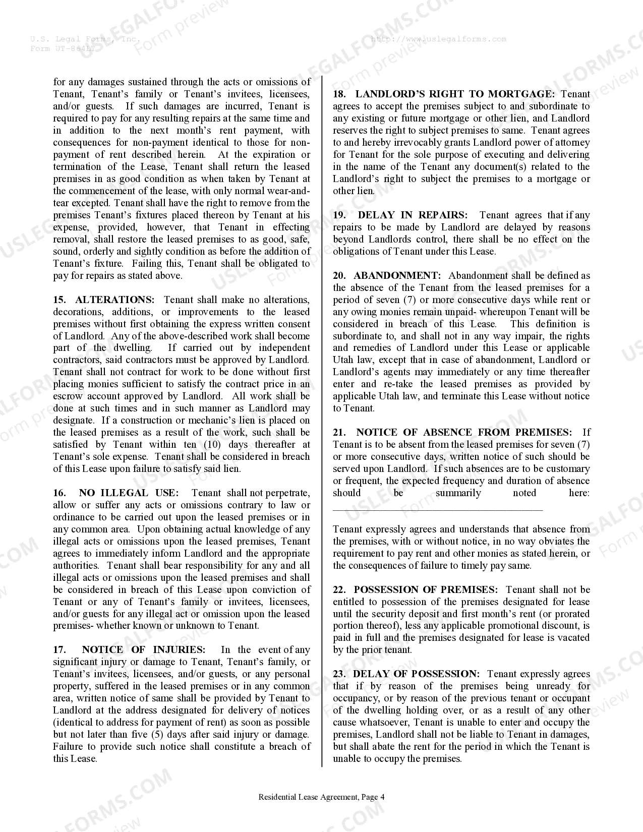 Preview Residential Rental Lease Agreement