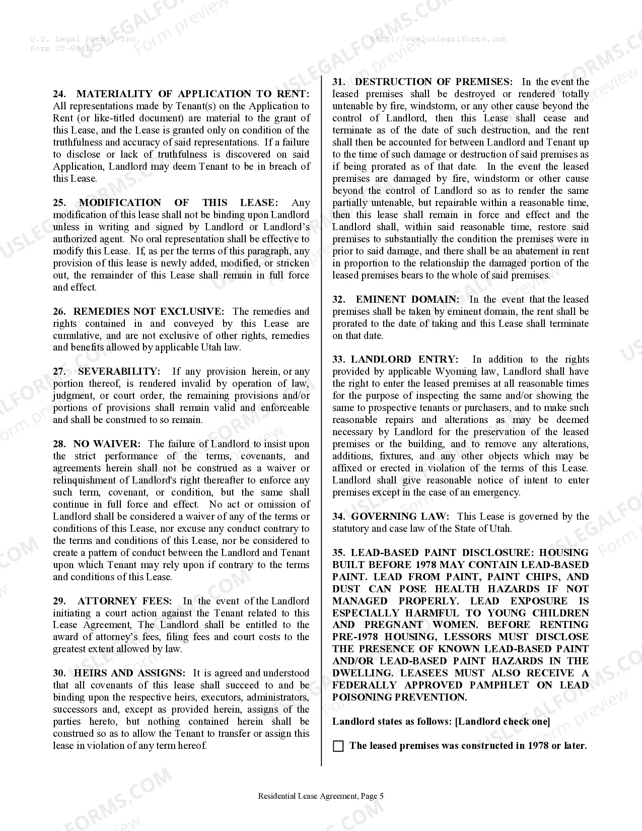 Preview Residential Rental Lease Agreement