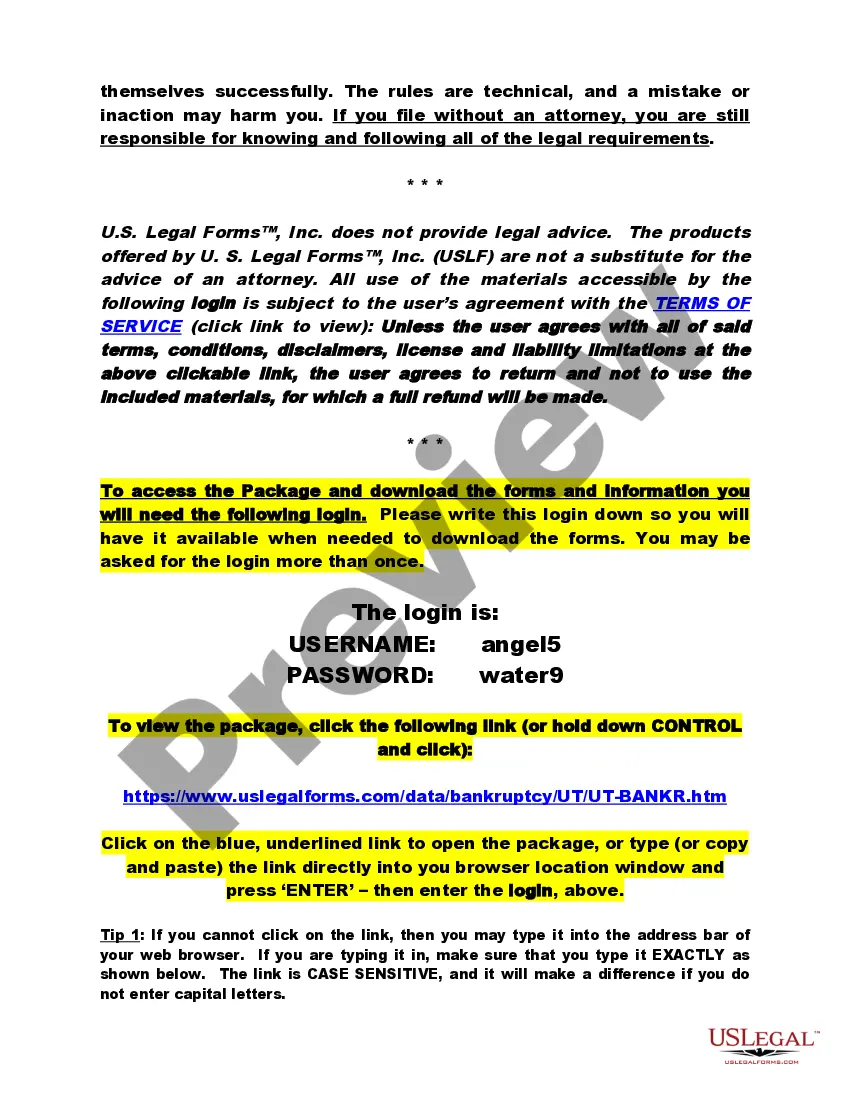 Preview Utah Bankruptcy Guide and Forms Package for Chapters 7 or 13