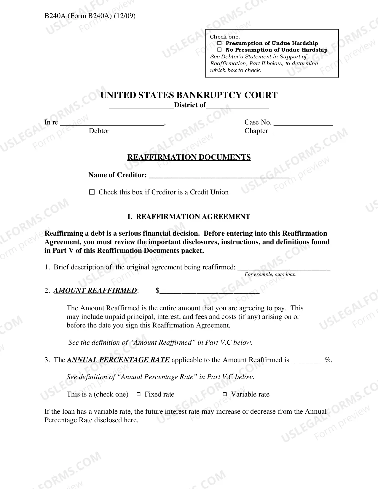 Preview Reaffirmation Agreement