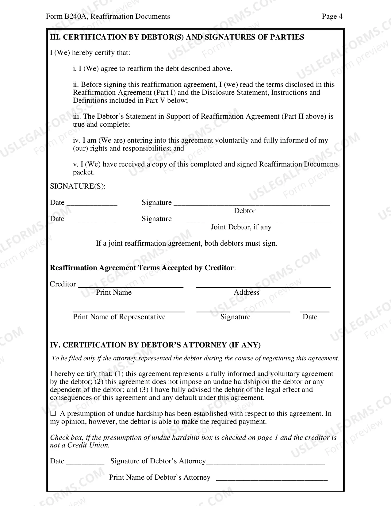 Preview Reaffirmation Agreement