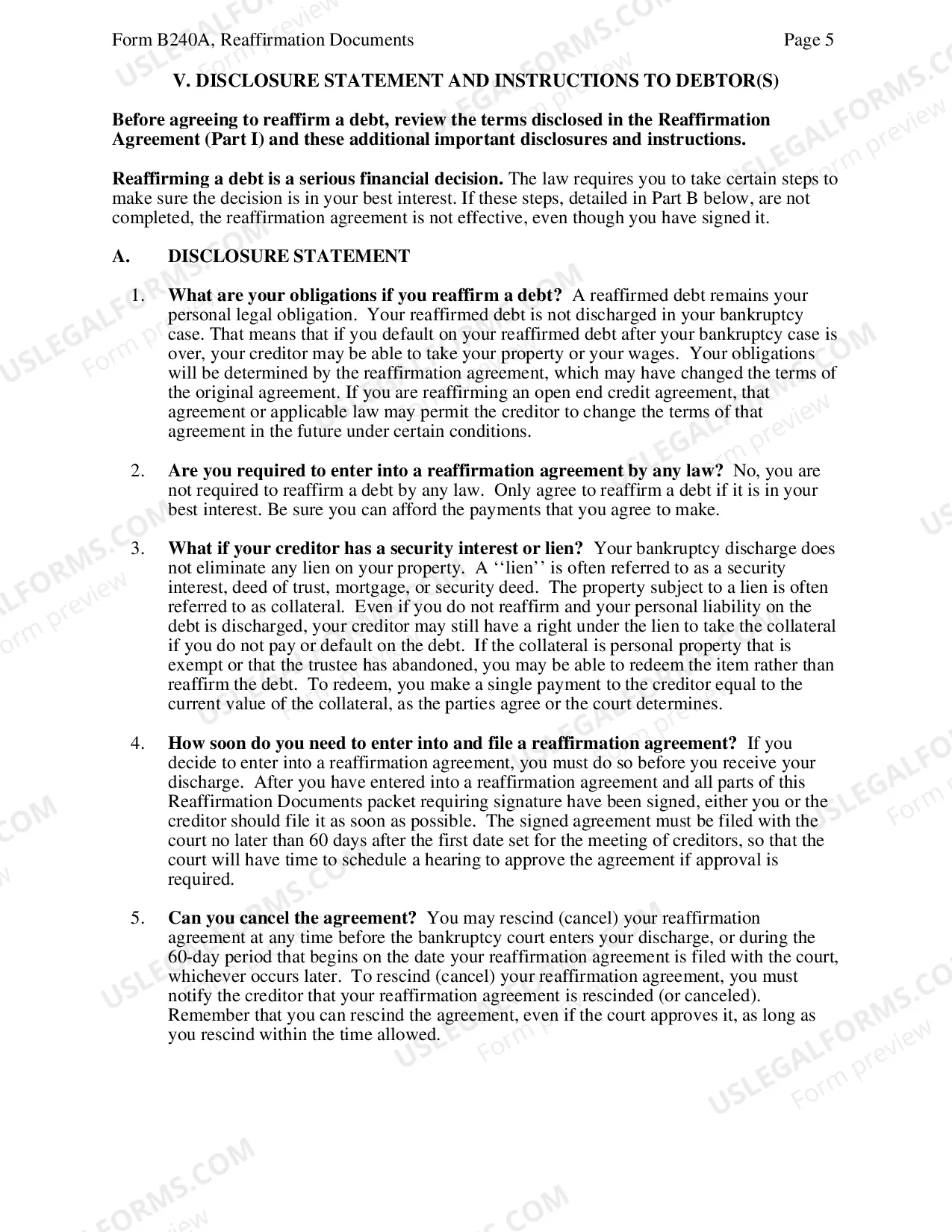 Preview Reaffirmation Agreement