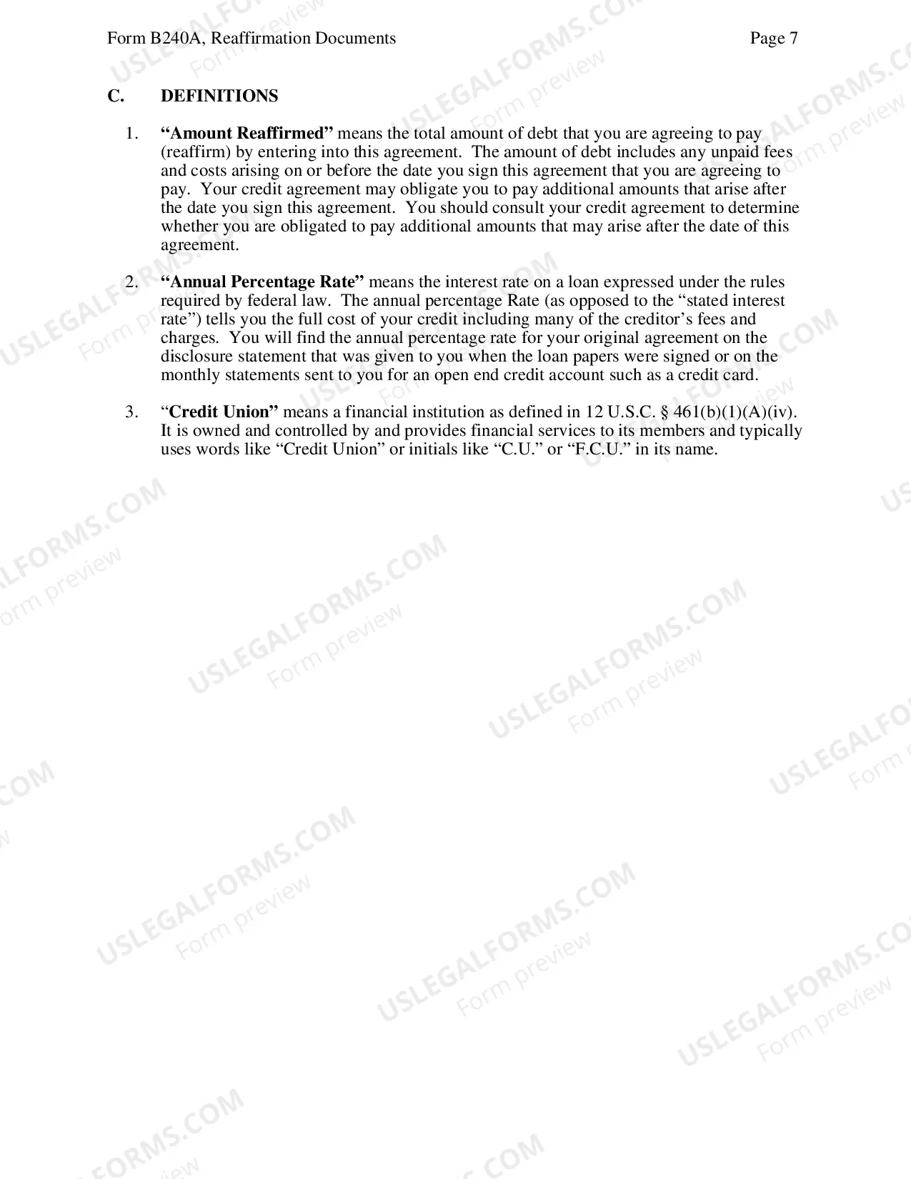 Preview Reaffirmation Agreement
