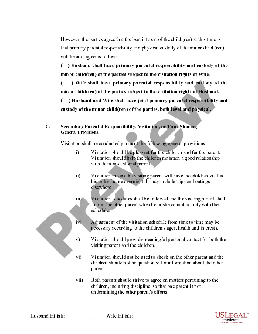 Preview Marital Domestic Separation and Property Settlement Agreement Minor Children no Joint Property or Debts effective Immediately