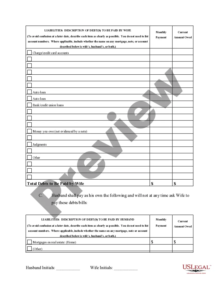 Preview Marital Domestic Separation and Property Settlement Agreement Minor Children Parties May have Joint Property or Debts where Divorce Action Filed