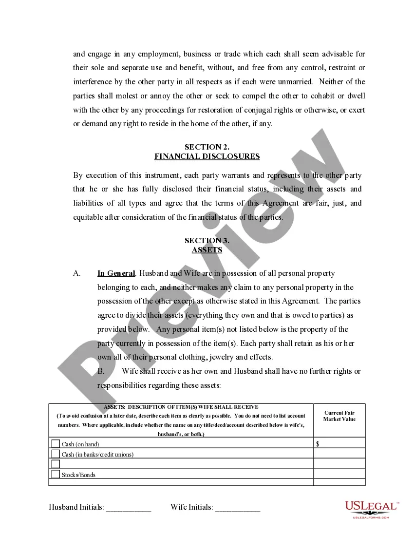 Preview Marital Domestic Separation and Property Settlement Agreement Minor Children Parties May have Joint Property or Debts where Divorce Action Filed
