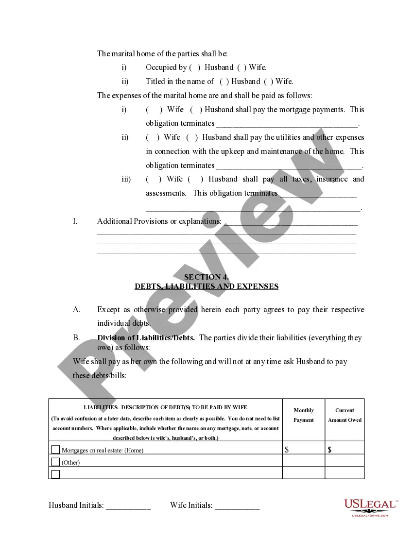 Preview Marital Domestic Separation and Property Settlement Agreement Minor Children Parties May have Joint Property or Debts where Divorce Action Filed