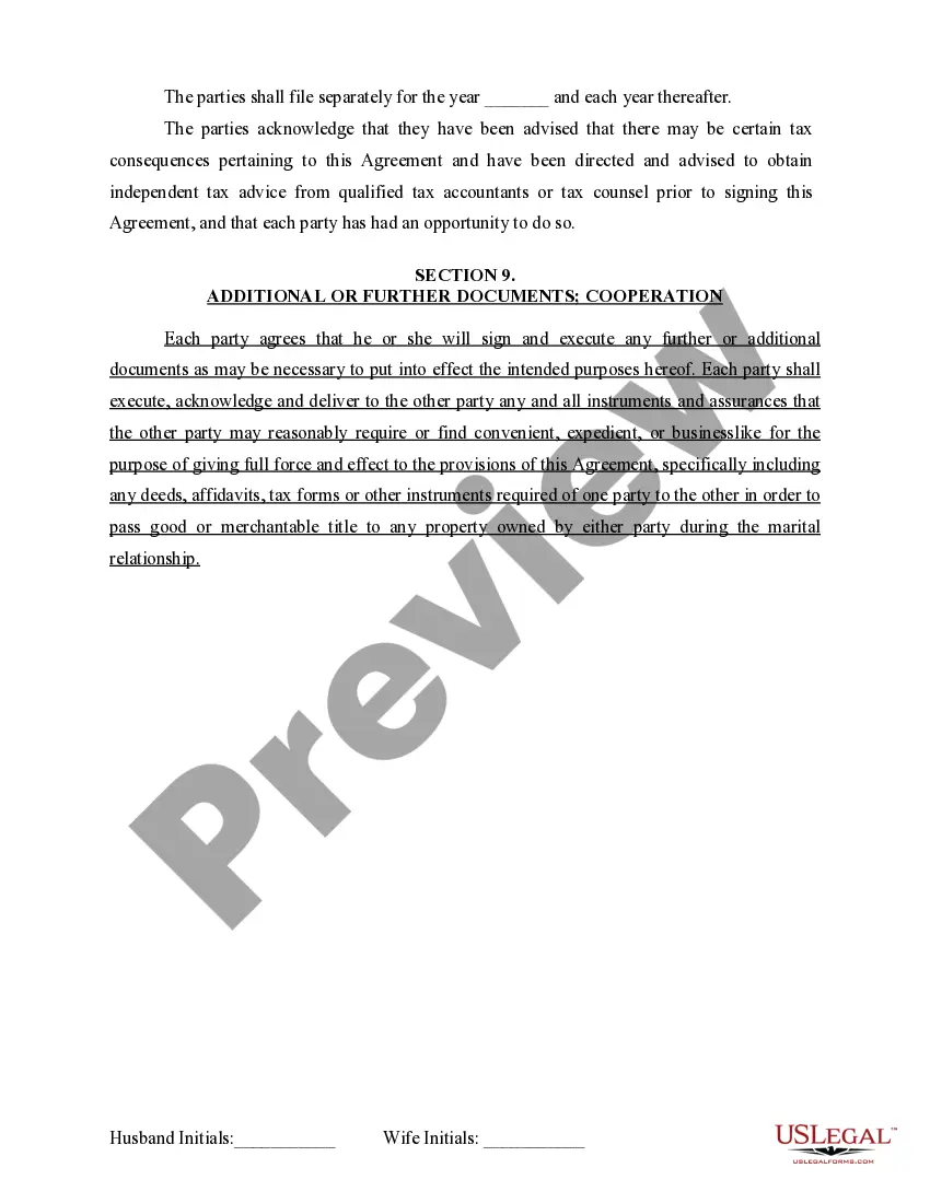 Preview Marital Domestic Separation and Property Settlement Agreement for persons with no Children, no Joint Property, or Debts Effective Immediately