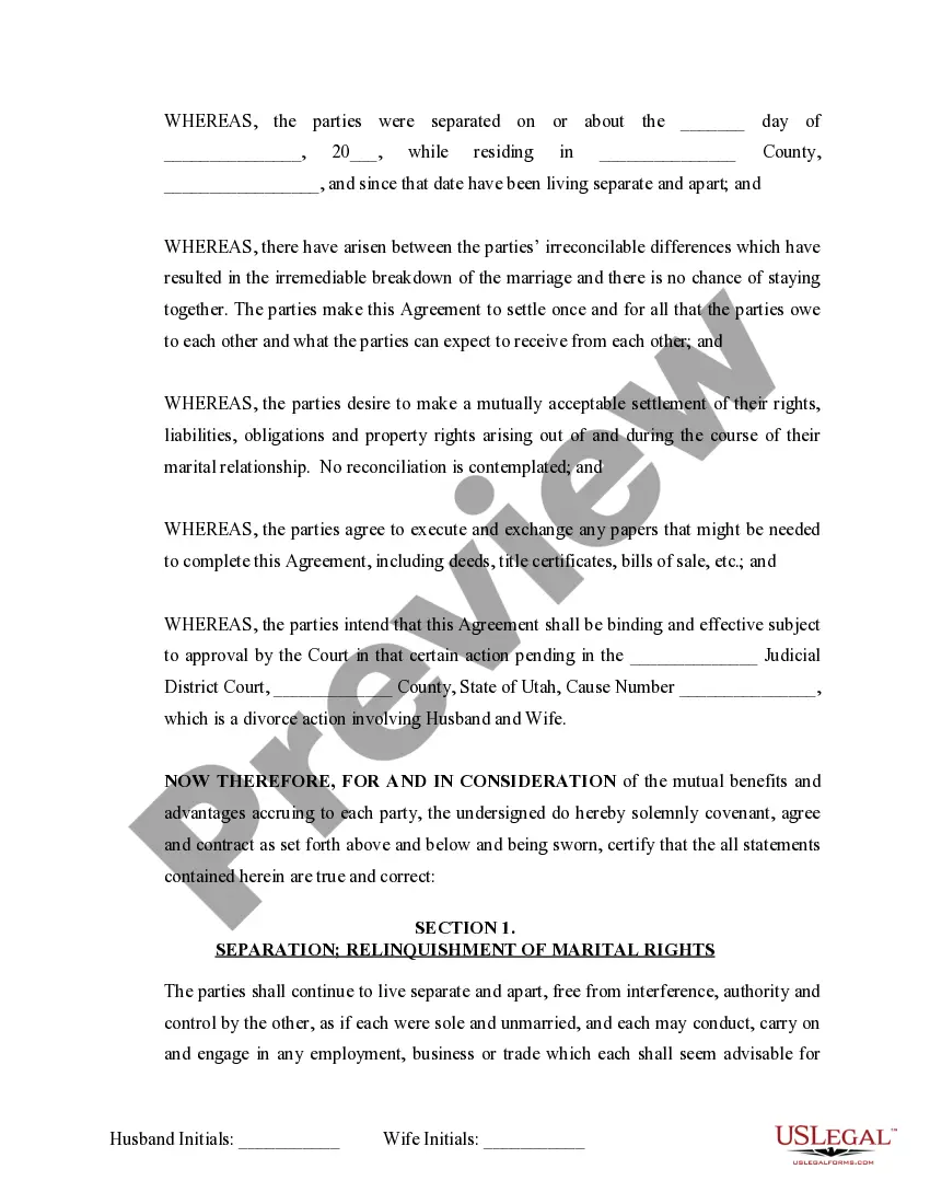 Get Marital Domestic Separation and Property Settlement Agreement no Children parties may have Joint Property or Debts where Divorce Action Filed Preview Marital Domestic Separation and Property Settlement Agreement no Children parties may have Joint Property or Debts where Divorce Action Filed