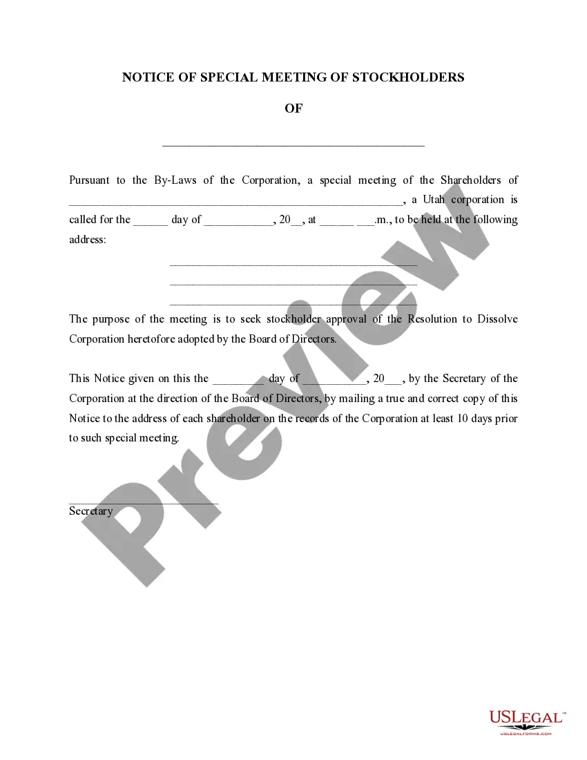 Get Utah Dissolution Package to Dissolve Corporation Preview Utah Dissolution Package to Dissolve Corporation
