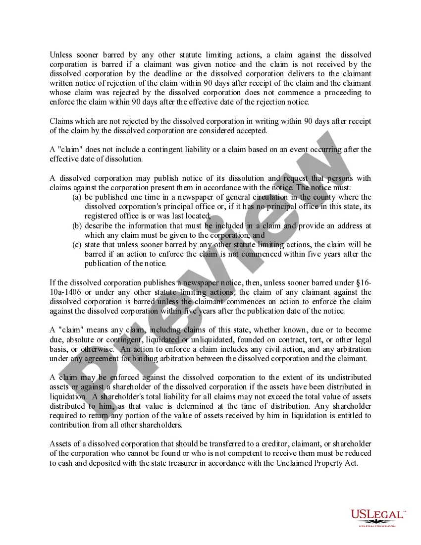 Get Utah Dissolution Package to Dissolve Corporation Preview Utah Dissolution Package to Dissolve Corporation