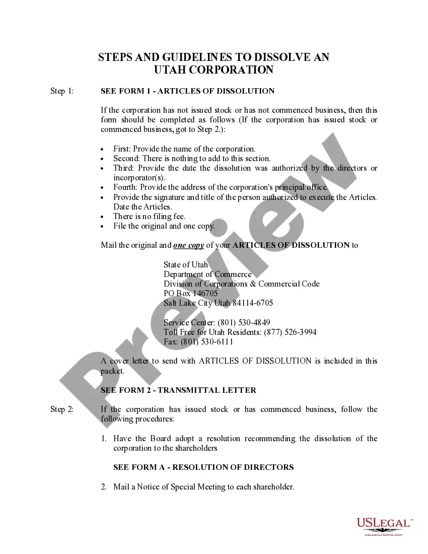 Get Utah Dissolution Package to Dissolve Corporation Preview Utah Dissolution Package to Dissolve Corporation