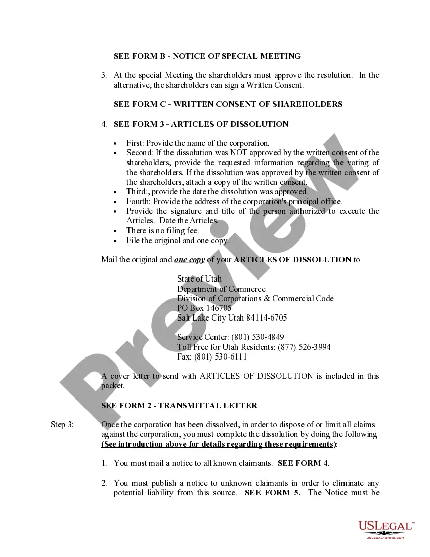 Get Utah Dissolution Package to Dissolve Corporation Preview Utah Dissolution Package to Dissolve Corporation