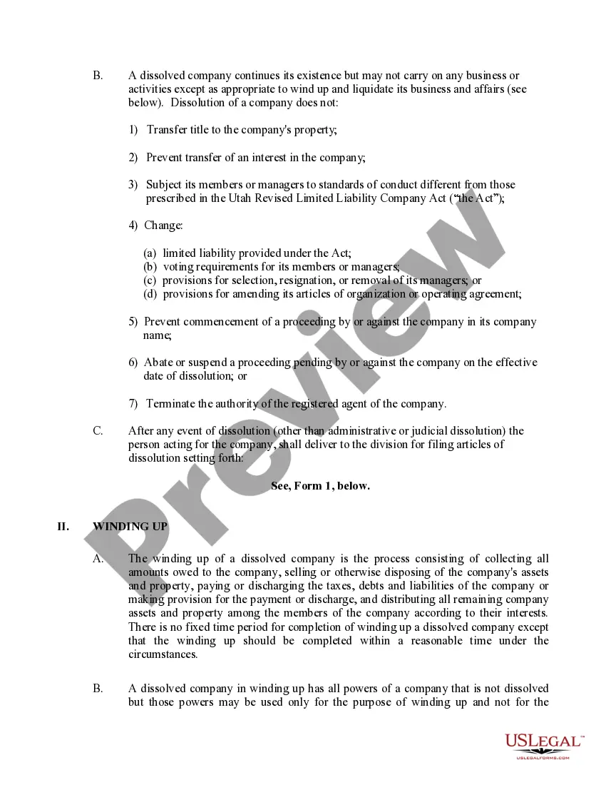 Get Utah Dissolution Package to Dissolve Limited Liability Company LLC Preview Utah Dissolution Package to Dissolve Limited Liability Company LLC