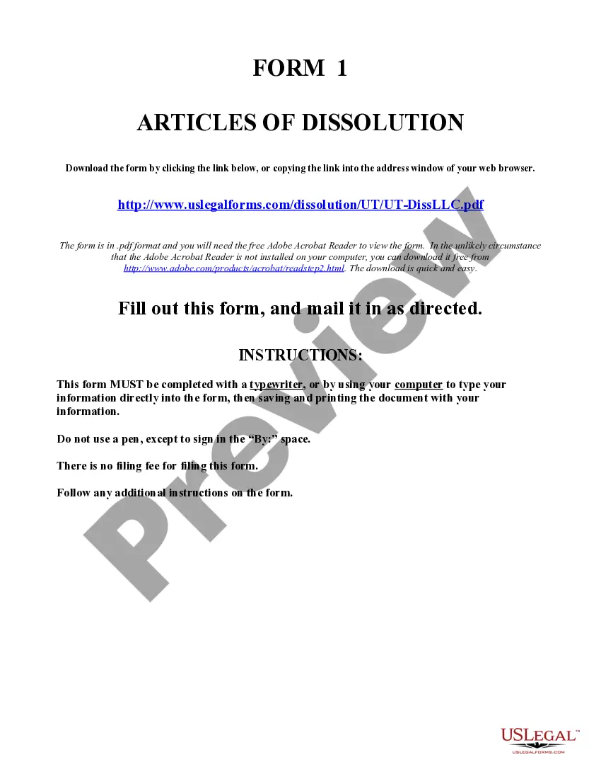Get Utah Dissolution Package to Dissolve Limited Liability Company LLC Preview Utah Dissolution Package to Dissolve Limited Liability Company LLC