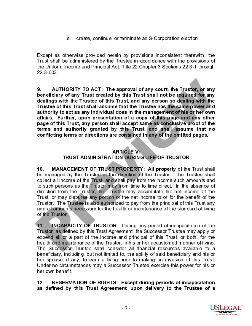 Preview Living Trust for Husband and Wife with No Children