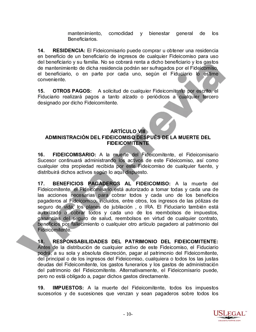 Preview Fideicomiso en Vida para Individuos Solteros, Divorciados o Viudos (o Viudos) sin Hijos