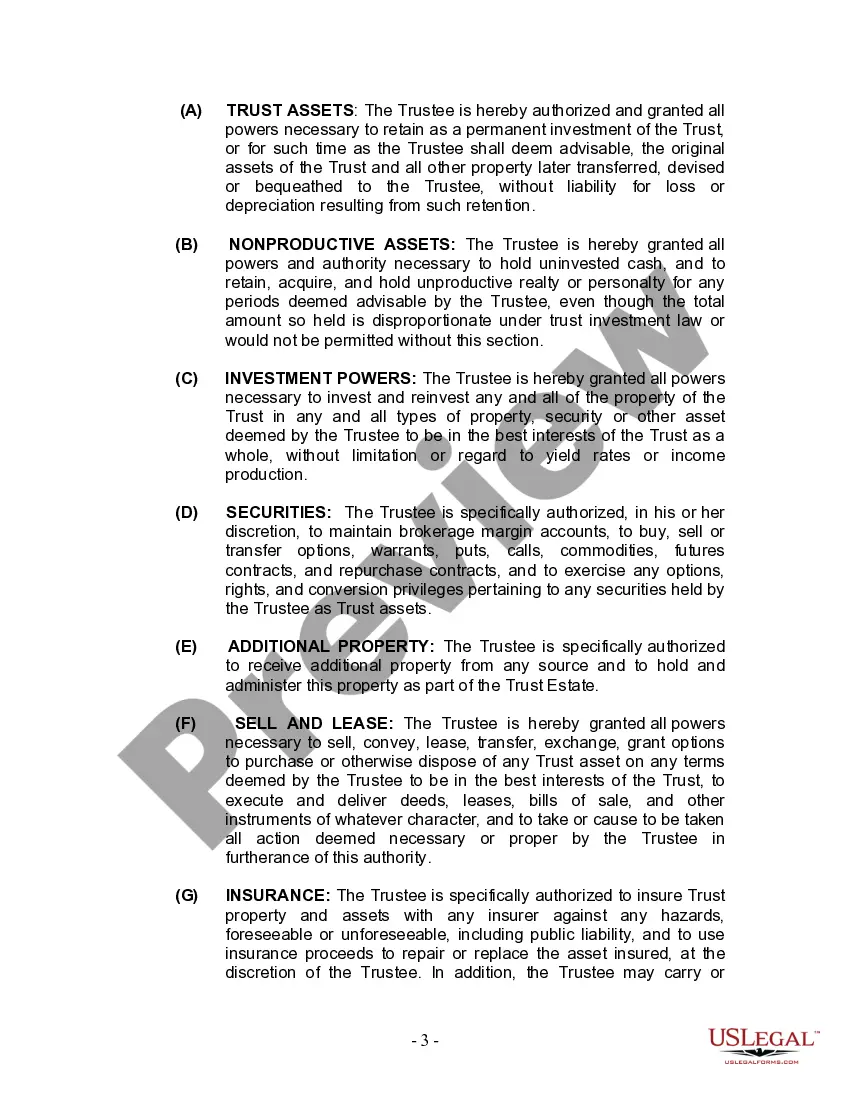 Preview Living Trust for Individual Who is Single, Divorced or Widow (or Widower) with No Children