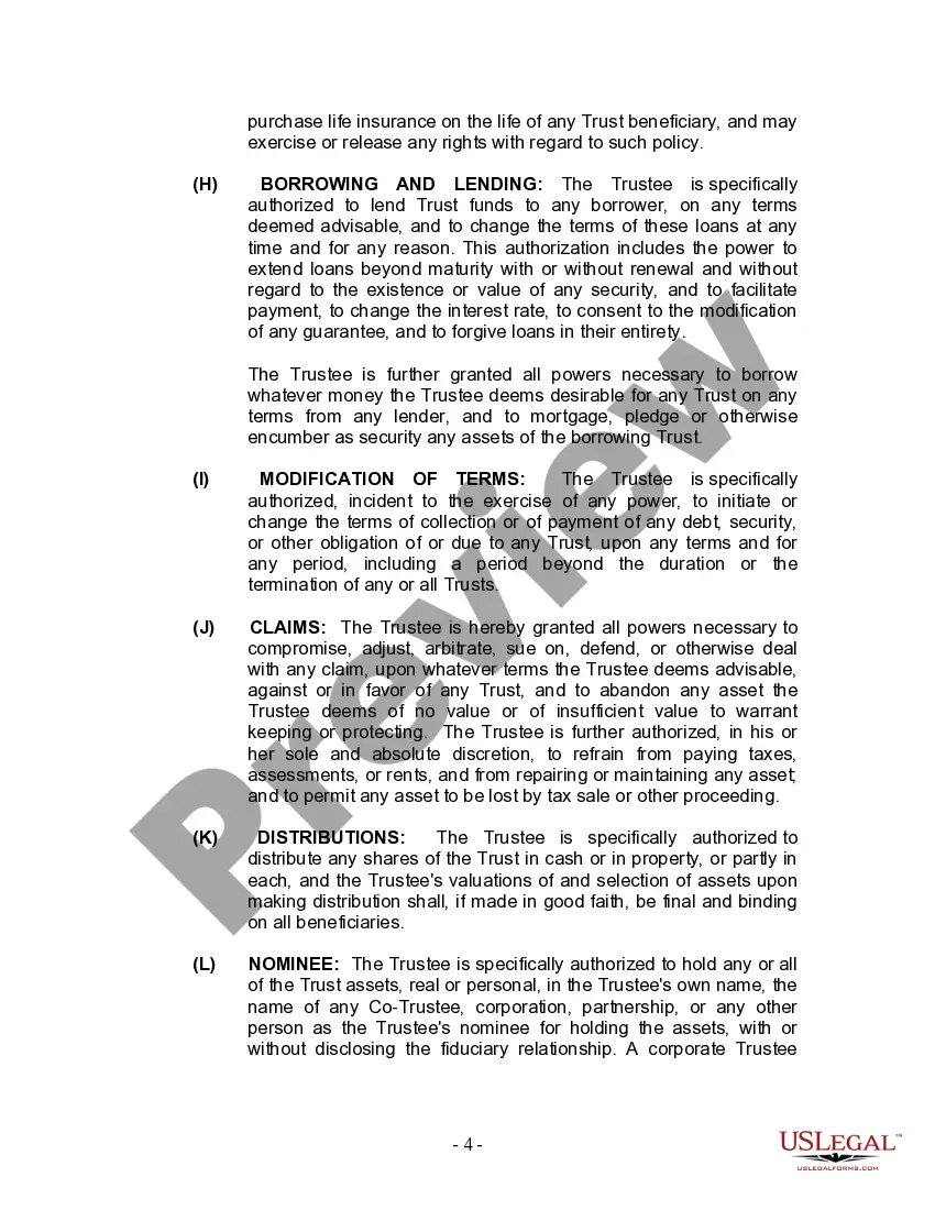 Preview Living Trust for Individual Who is Single, Divorced or Widow (or Widower) with No Children