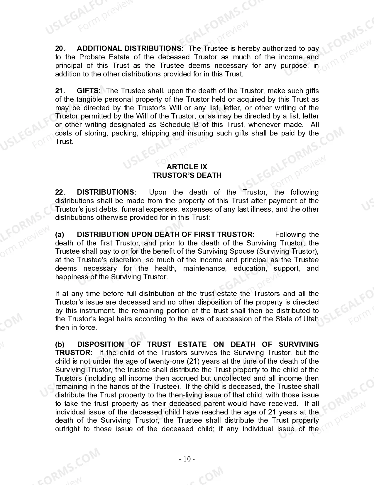 Preview Living Trust for Husband and Wife with One Child