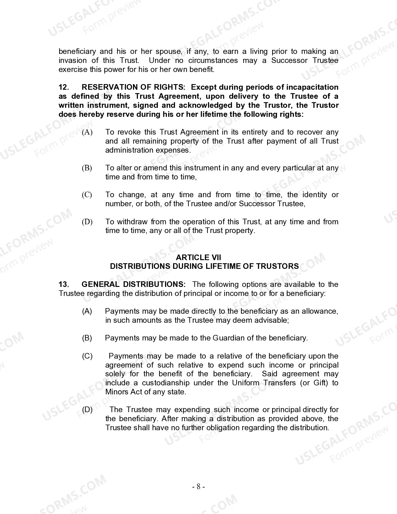 Preview Living Trust for Husband and Wife with One Child