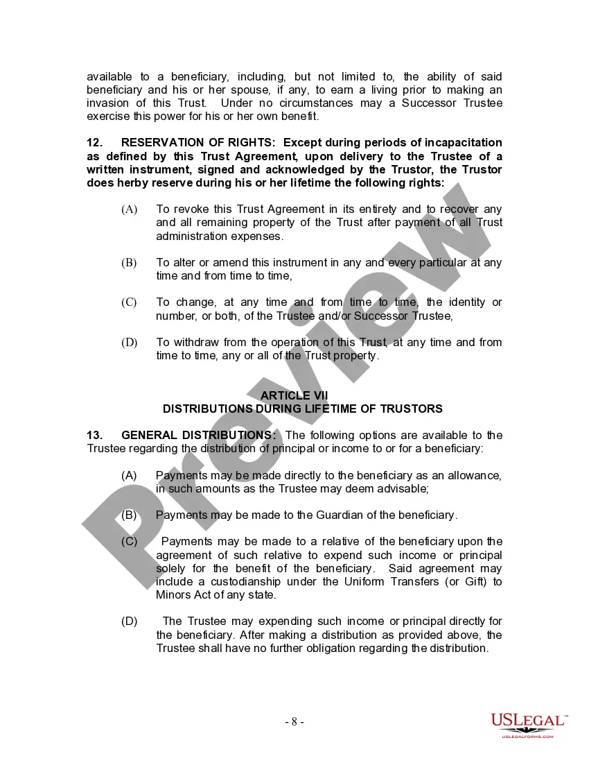 Preview Living Trust for Husband and Wife with Minor and or Adult Children