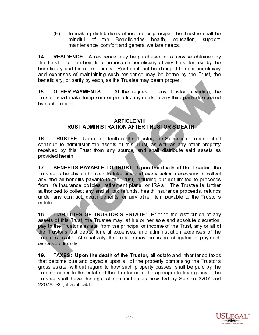 Preview Living Trust for Husband and Wife with Minor and or Adult Children