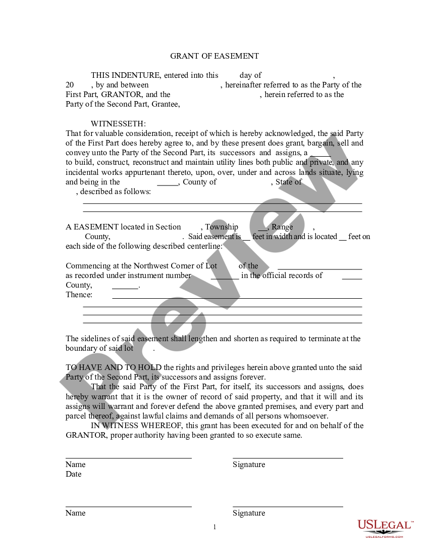 Public Utility Easement Utah Formula | US Legal Forms