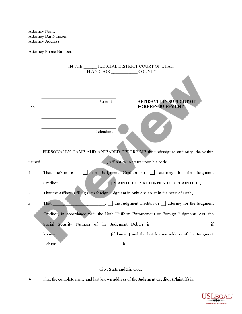 Utah Foreign Judgment Enrollment US Legal Forms