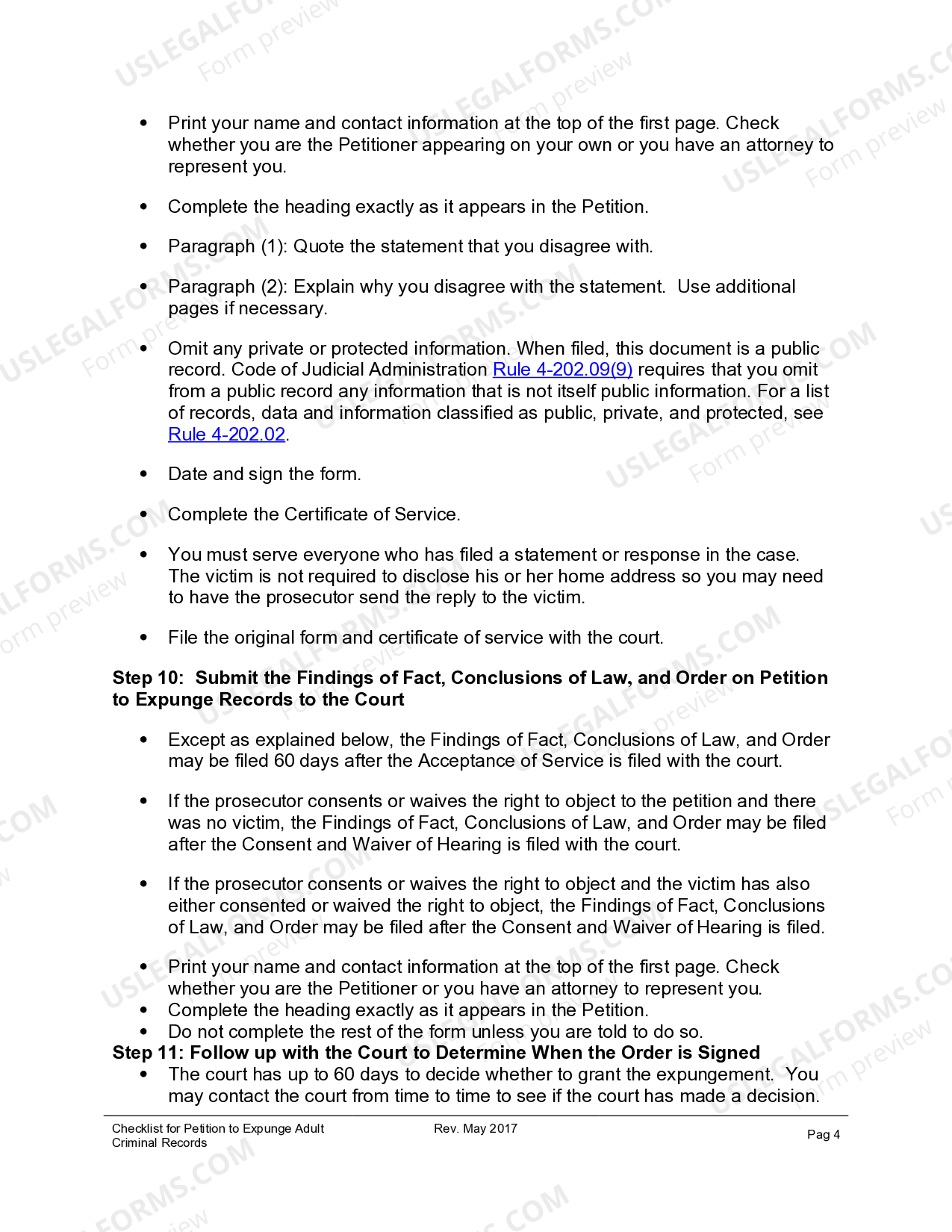 West Valley City Utah Checklist for Petition to Expunge Adult Criminal