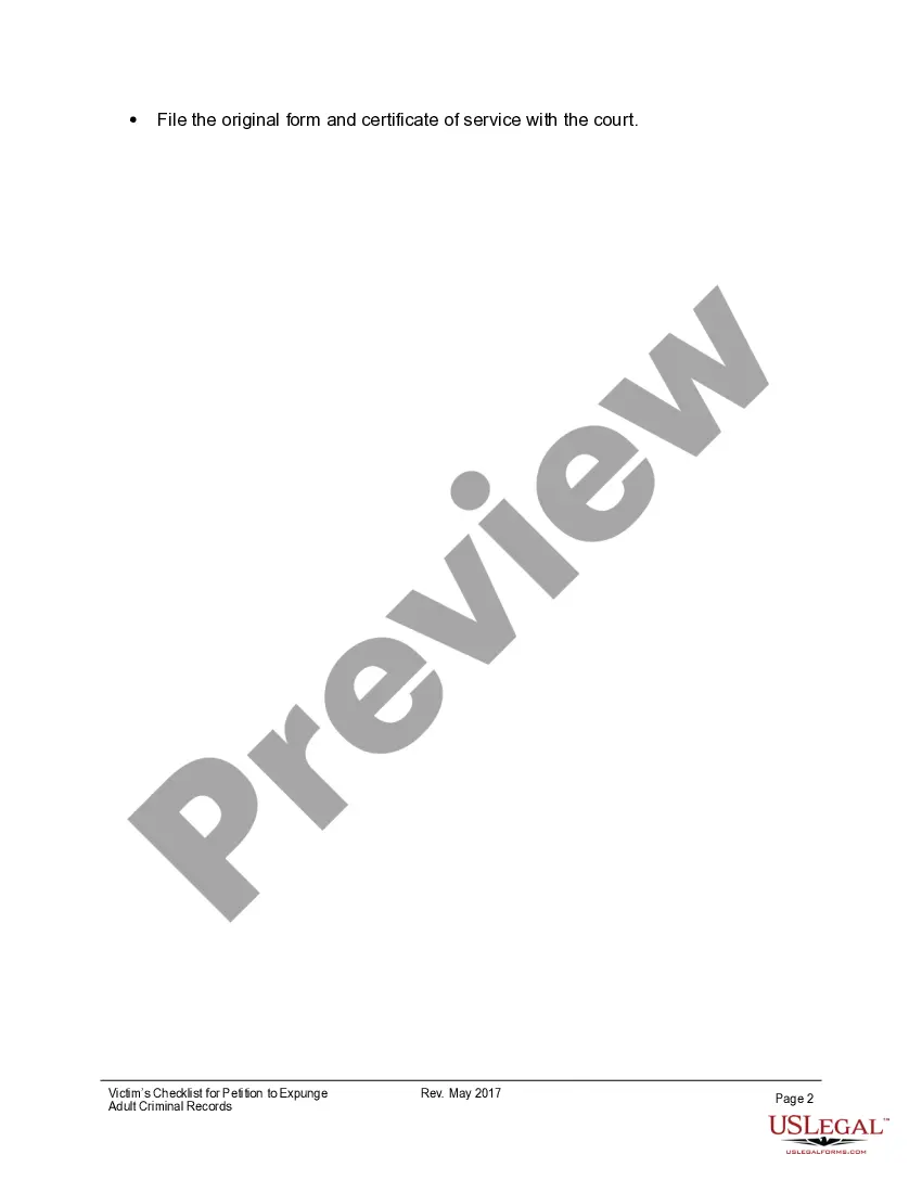 Preview Checklist for Victim's Statement in Petition to Expunge Records