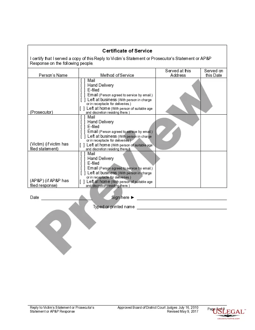 Preview Reply to Victim's or Prosecutor's Statement