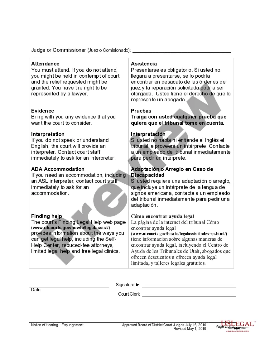 Preview Notice of Hearing in Expungement Case