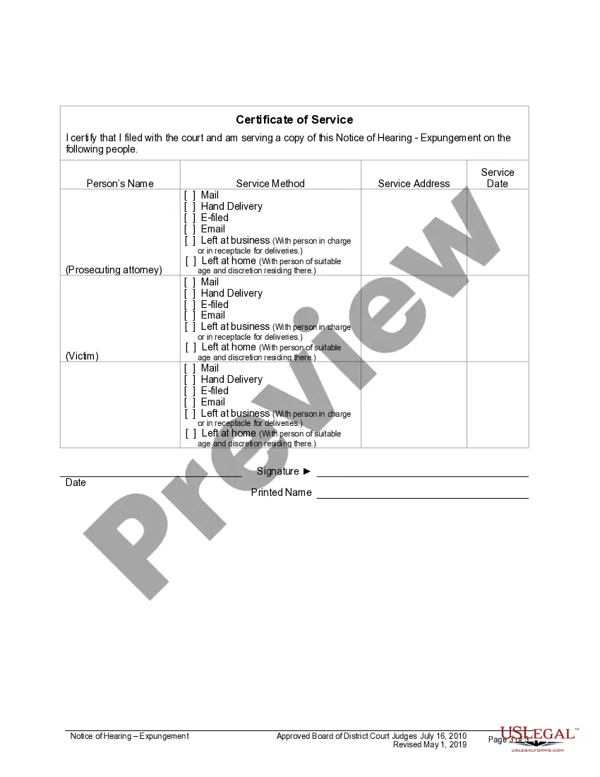 Preview Notice of Hearing in Expungement Case