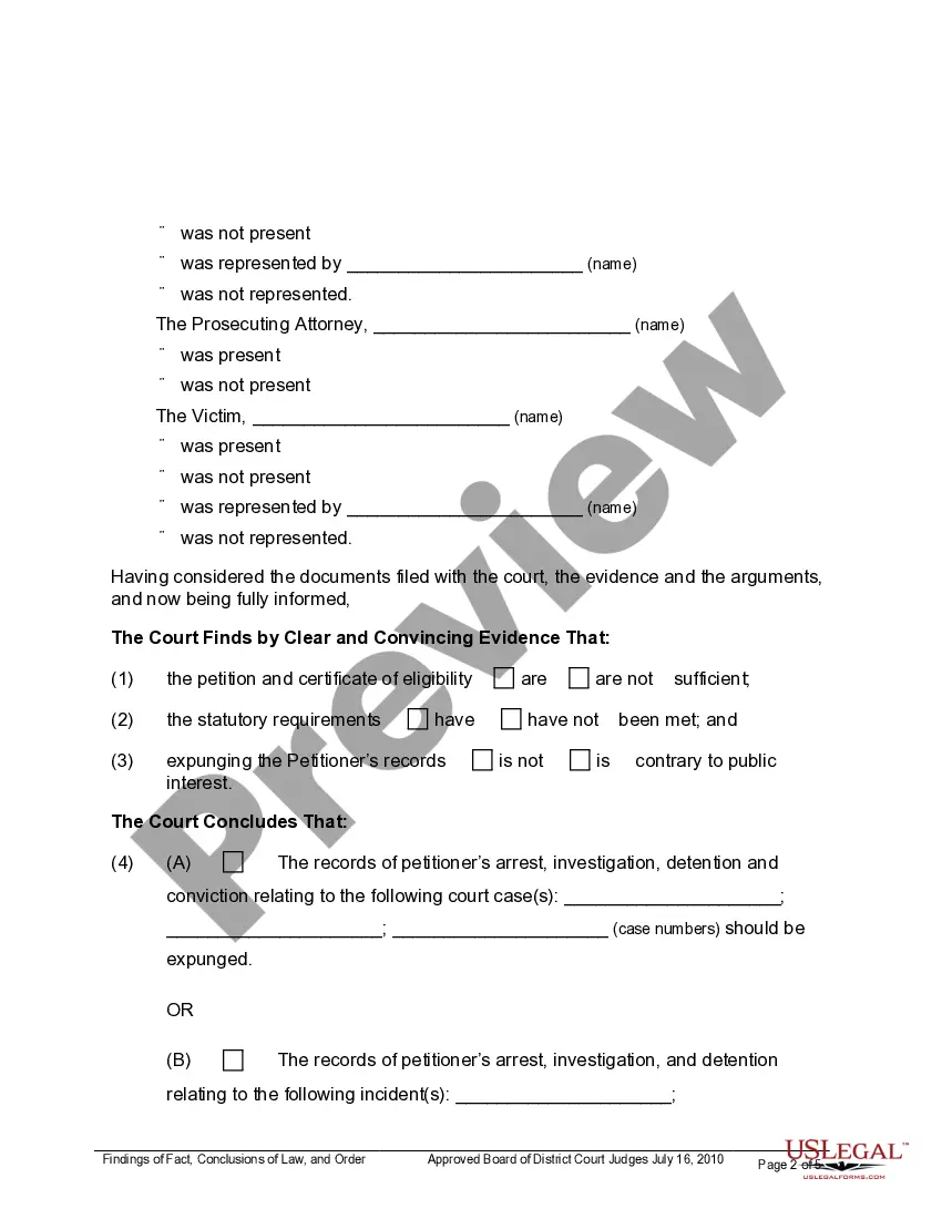 Get Findings of Fact, Conclusions of Law and Order on Petition to Expunge Records Preview Findings of Fact, Conclusions of Law and Order on Petition to Expunge Records