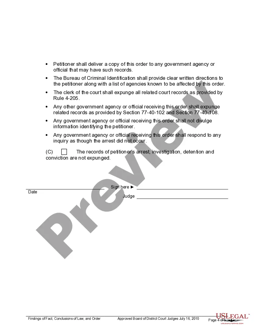 Get Findings of Fact, Conclusions of Law and Order on Petition to Expunge Records Preview Findings of Fact, Conclusions of Law and Order on Petition to Expunge Records