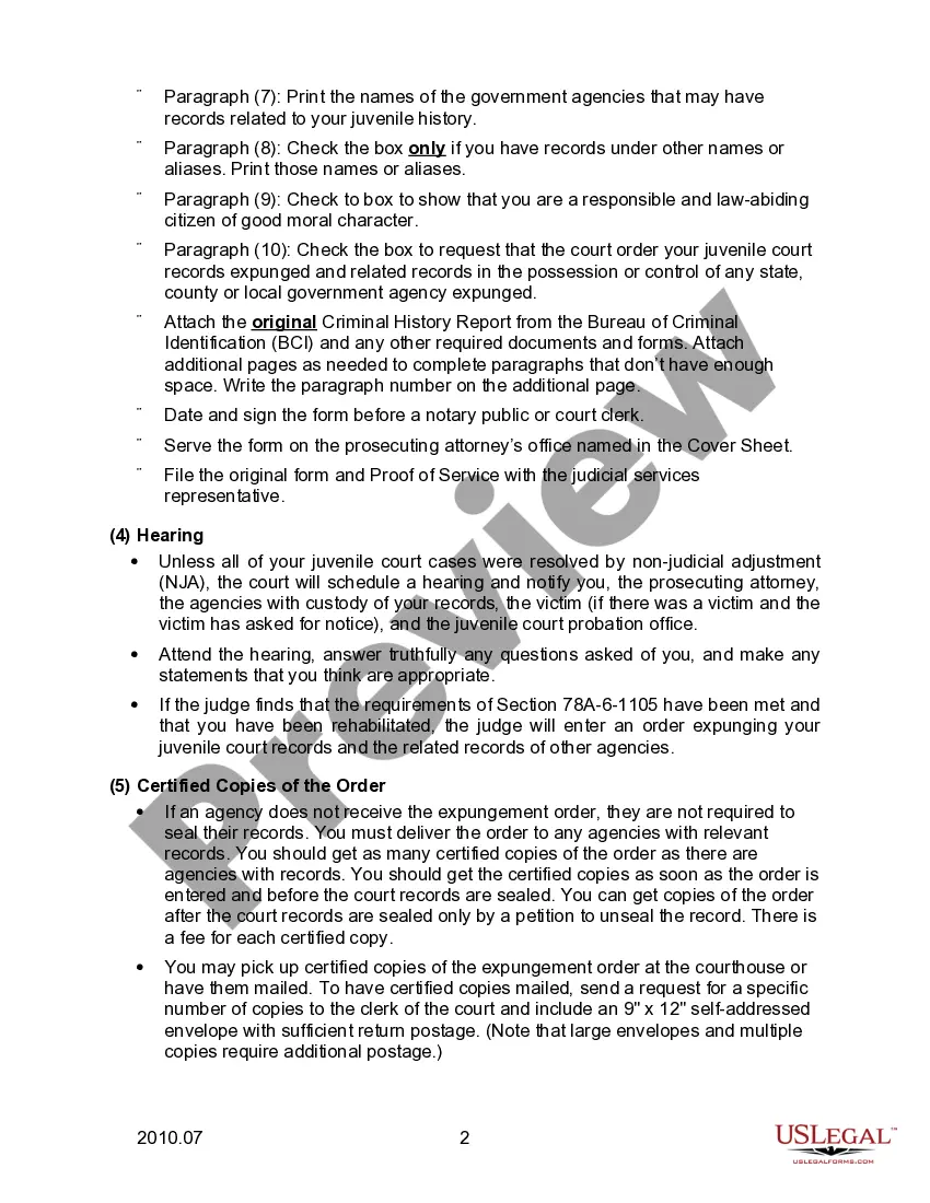 Preview Checklist for Petition to Expunge Juvenile Criminal Records