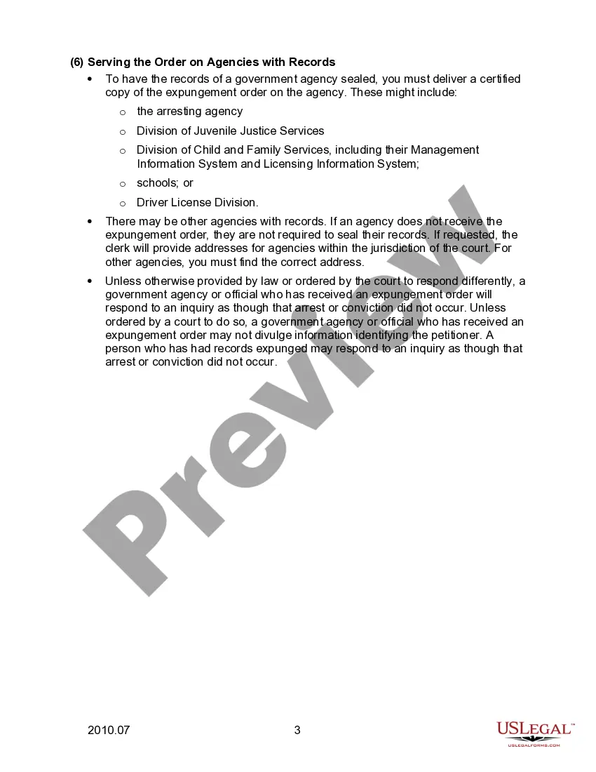 Preview Checklist for Petition to Expunge Juvenile Criminal Records
