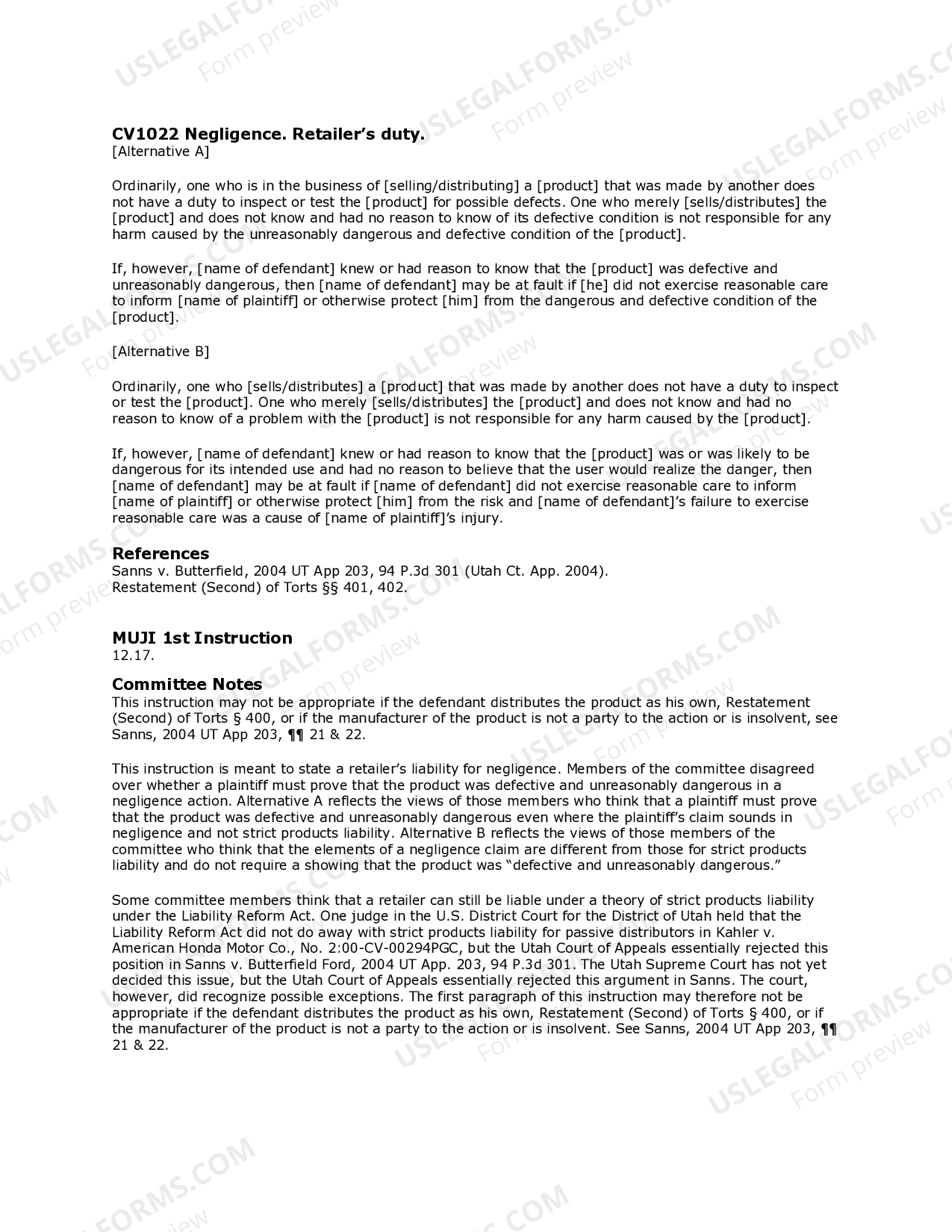 Utah Negligence. Retailer's duty US Legal Forms