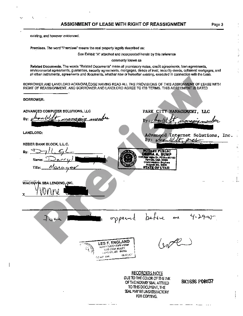 Preview Assignment of Lease with Right of Reassignment