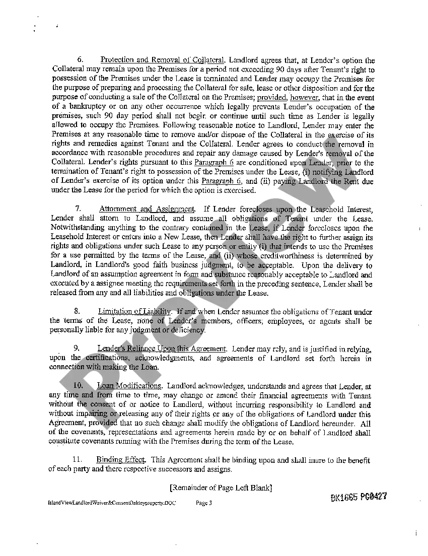 Preview Landlord's Waiver and Consent to Assignment of Leasehold Interest