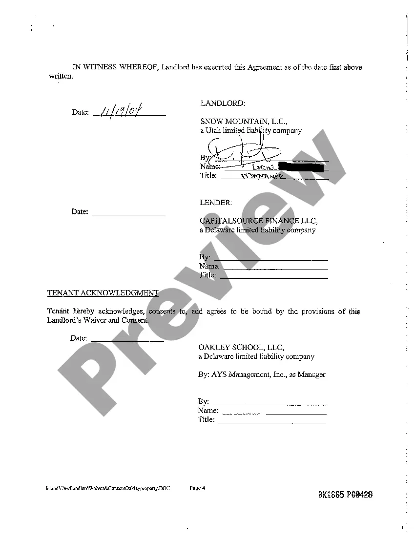 Preview Landlord's Waiver and Consent to Assignment of Leasehold Interest