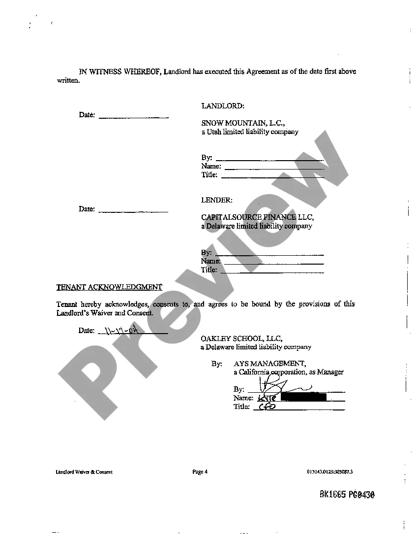 Preview Landlord's Waiver and Consent to Assignment of Leasehold Interest